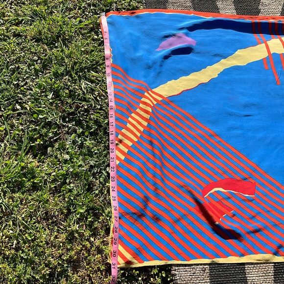Vintage Post Modern Ginnie Johansen Rolled Silk Scarf 80s Artsy Geo Print - Picture 5 of 10